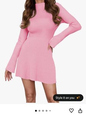 Soft Pink Ribbed Mini Dress with Mock Neck
